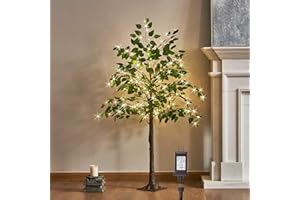 LITBLOOM Artificial Ficus Tree with Lights 4FT 140 LED Fairy Lights, Lighted Greenery Tree for Home Living Room Decoration