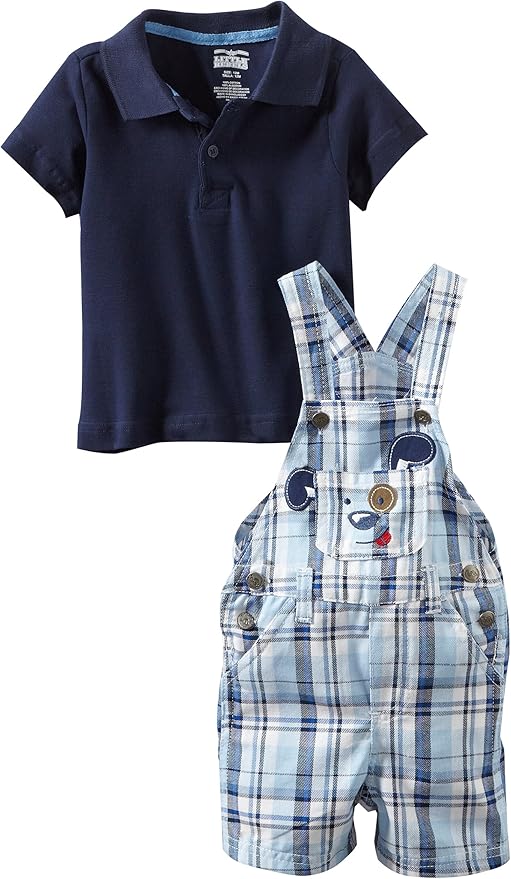 Little Rebels Baby Boys Knit Shirt and Shortall, Navy, 12