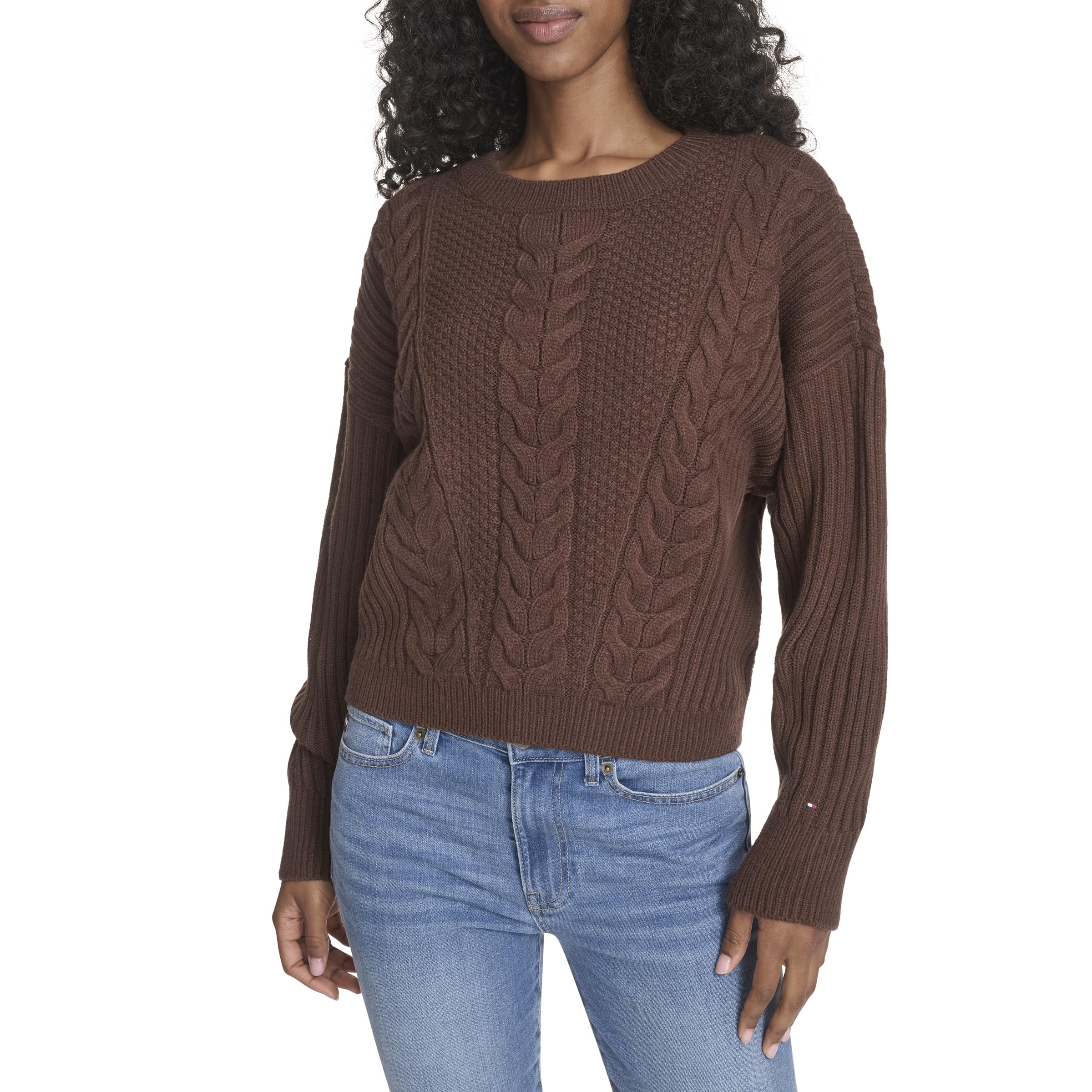 Tommy Hilfiger Women’s Sportswear Cable Crewneck Sweater, Chicory, Large