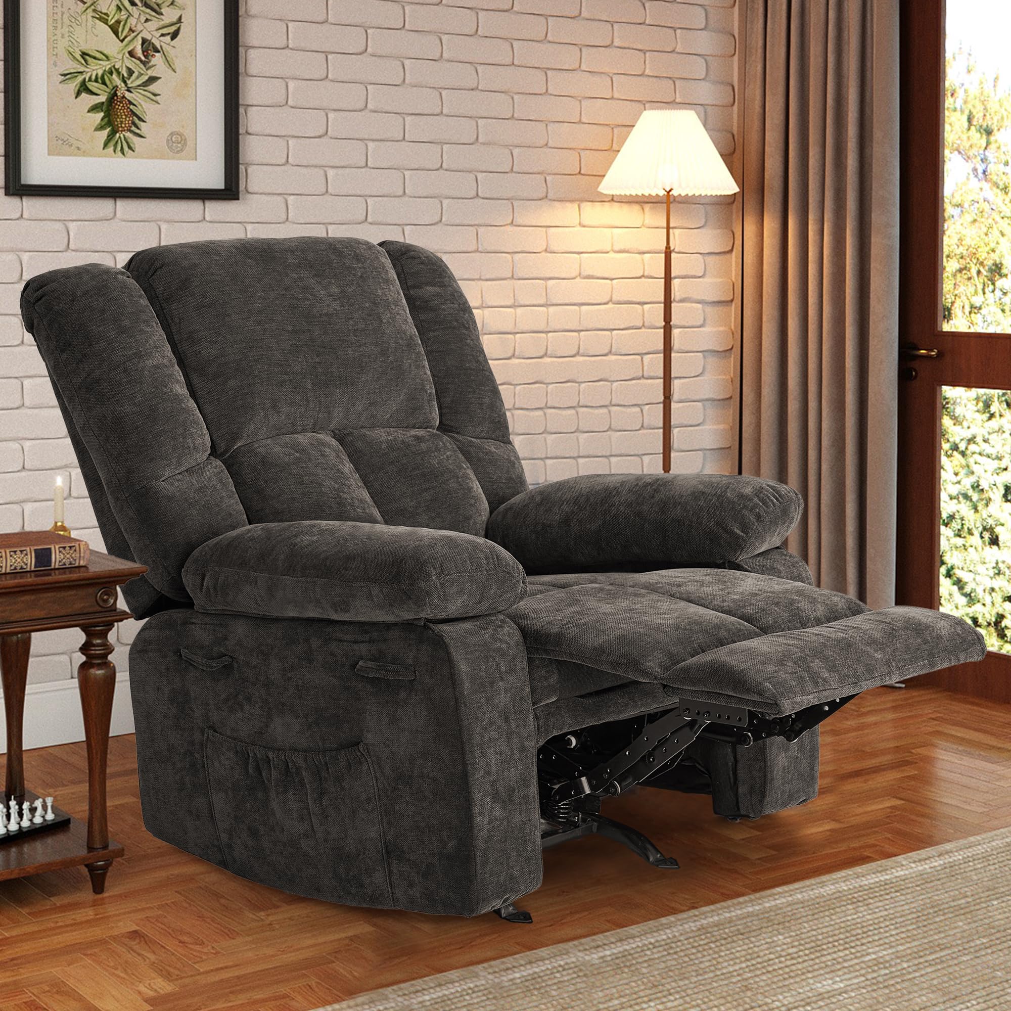 Photo 1 of Attalee Velvet Rocker Recliner for Adults, Overstuffed Manual Recliner Chair with Spring Cushion, Rocking Chair with Side Pockets, Nursery Glider Recliner Single Sofa for Living Room (Medium, Khaki)