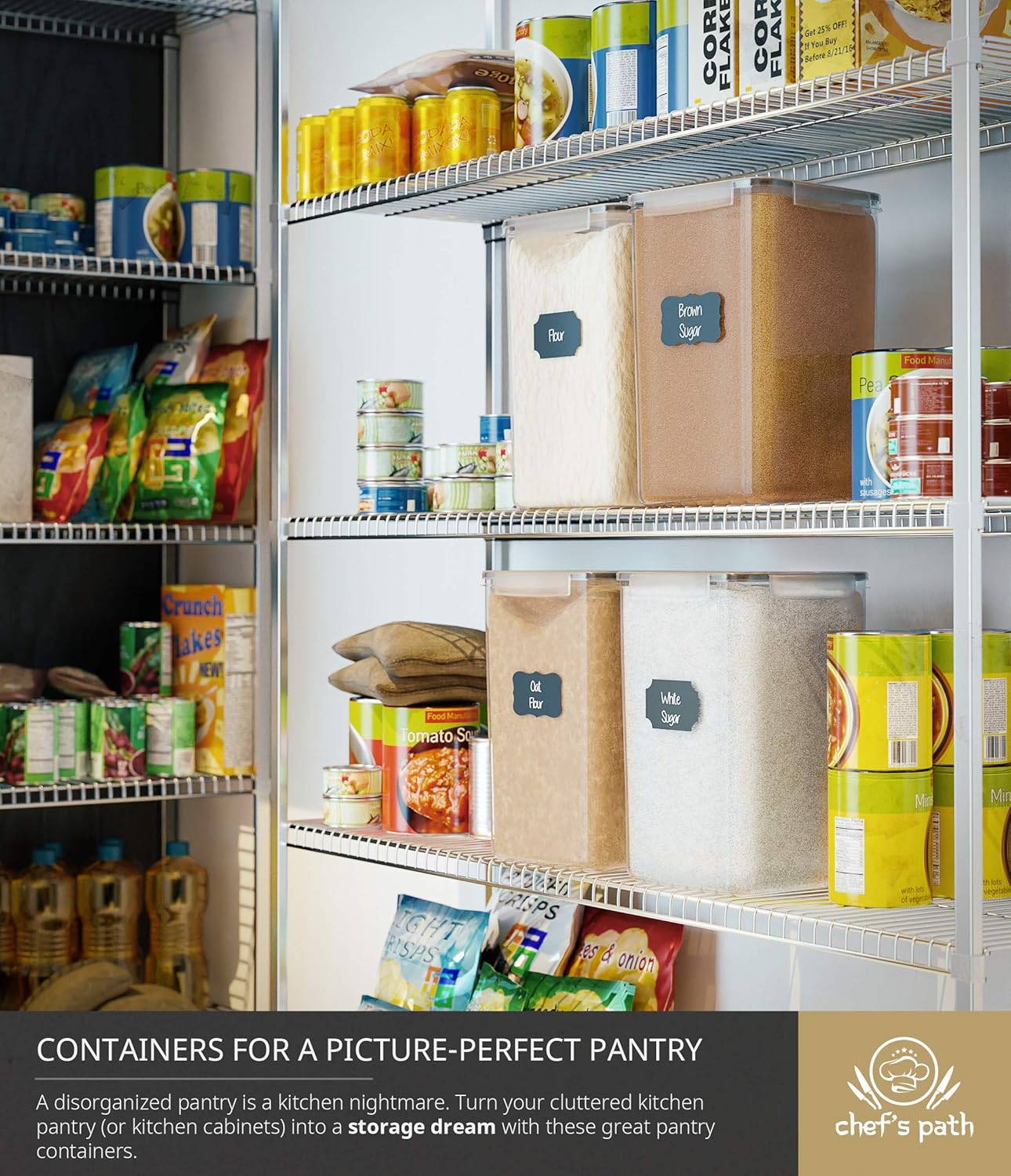 Extra Large Tall Food Storage Containers 7 qt/ 220oz/ 6.5L, For Flour, Sugar - Airtight Kitchen & Pantry Bulk Food Storage, BPA-Free - 2 PC Set - Measuring Scoops, Pen & 8 Labels - Chef’s Path: Kitchen & Dining