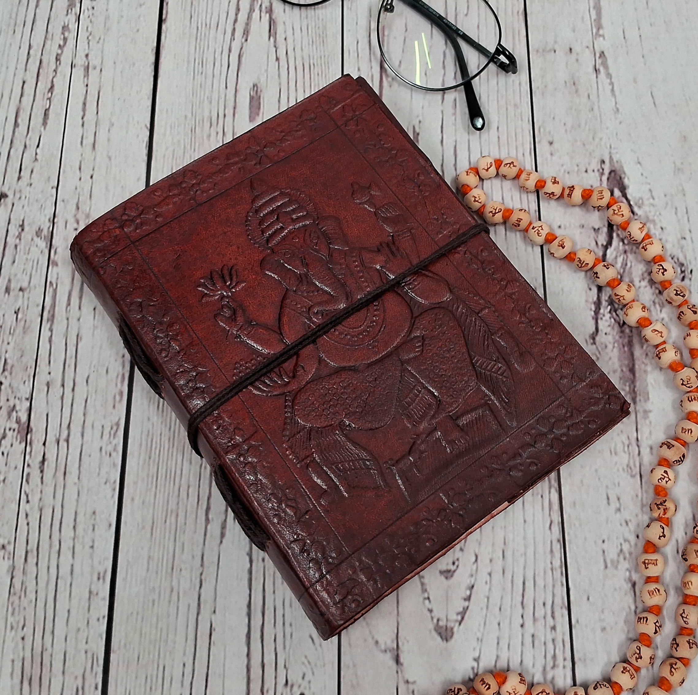 Purpledip Leather Diary/Journal/Decorative Notebook With Naturally Trated Paper For Corporate Gift or Personal Memoir with Ganpati statue (10444)