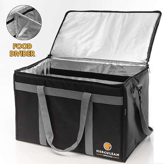 Commercial Large Premium Food Delivery Bag w/Divider Thermal Insulated to Keep Cold or Hot