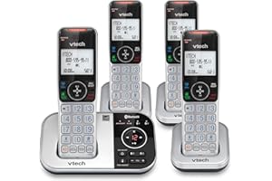 vtech VS112-4 DECT 6.0 Bluetooth 4 Handset Cordless Phone for Home with Answering Machine, Call Blocking, Caller ID, Intercom and Connect to Cell (Silver & Black)