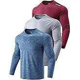 3 Pack: Men's Dry Fit Long Sleeve T Shirts, Lightweight Athletic Performance Tops with Thumb Holes Hiking