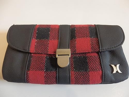Amazon Hurley ハーレー レディース長財布 レザーx赤黒チェックツートン Hurley ハーレー 財布