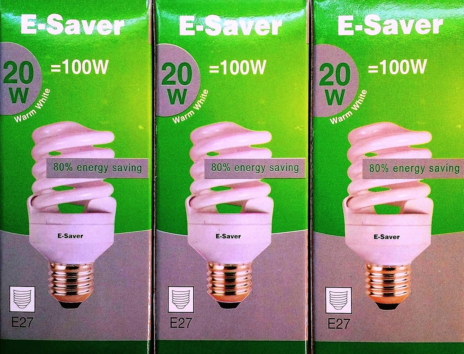 ESaver CFL Full Spiral Energy Saving Light Bulbs 20w = 100 Watt