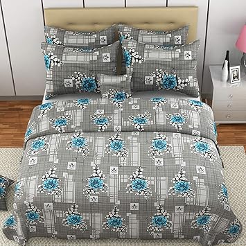 MAFATLAL Saranvi Series, Pure Cotton Soft Finish Easy to Wash 180 TC Premium Bedsheets for Double Bed with 2 Pillow Covers, Luxurious Bed Sheet Set (Steel Grey)