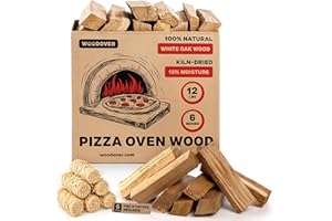 WOODOVER Pizza Oven Wood with Fire Starters, 12 lbs Kiln-Dried White Oak Logs (6 Inch) for Ooni, Solo Stove, Gozney – Low Smoke, Clean Split Firewood for Outdoor Cooking & Wood-Fired Pizza, Approx 800 cub.in.