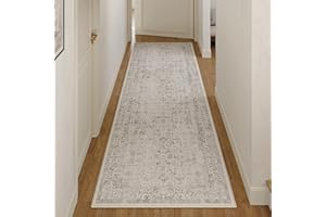 PureCozy Gray Runner Rug 2x7 Hallway Machine Washable Kitchen Vintage Distressed Non Slip Long Carpet Indoor Grey Retro Floral Bedroom Accent Throw Rug for Bathroom Office Laundry Dining Living Room