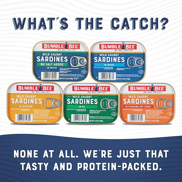 BUMBLE BEE SARDINES IN LOUISIANA HOT SAUCE, 3.75 OZ TIN – WILD CAUGHT, GLUTEN FREE, KETO, KOSHER