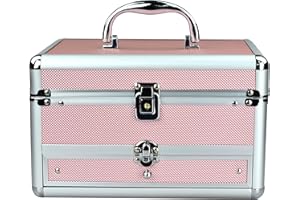 Makeup Train Case Cosmetic Organizer Case With Trays and Drawer for Cosmetics,Jewelry Box or Gift Box,Pink