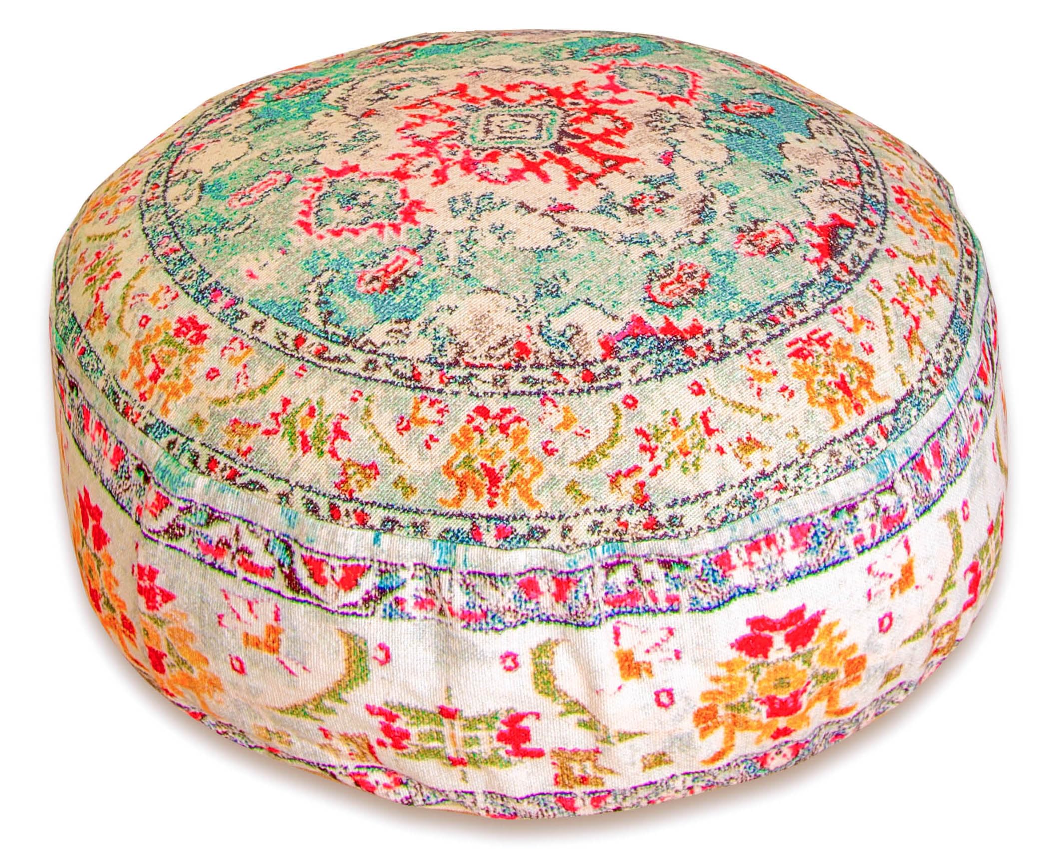 Mandala Life ART Boho Pouf Ottoman Cover - Round Floow Pillow Cushion - 24x8