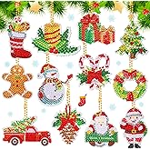 Ferraycle 12 Pieces Christmas Diamond Painting Kits Diamond Art Christmas Ornaments 5d DIY Art Kits Hanging Xmas Painting Keychain for Kids Crafts Family Decor (Santa Style)