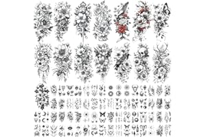 Cerlaza 79 Sheets Temporary Tattoos for Adult Women, 15 PCS Large Black Flowers Fake Tattoos Sleeves, 3D Realistic Semi Permanent Tattoo Stickers, Small Sexy Tatuajes Temporales