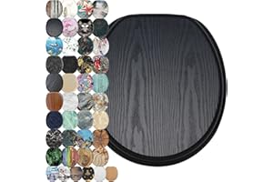 SANILO Wooden Toilet Seat with Soft Close [ROUND] - Decorative, Quiet & Slow Close Molded Wood Seat - With Strong Bumpers & Hinges - Adjustable Fit – Black Wood