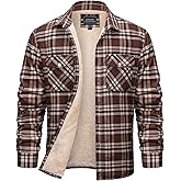 Cotrasen Men's Flannel Shirt Jacket Cotton Plaid Sherpa Lined Fleece Button Down Jacket Coat for Men with 5 Pockets