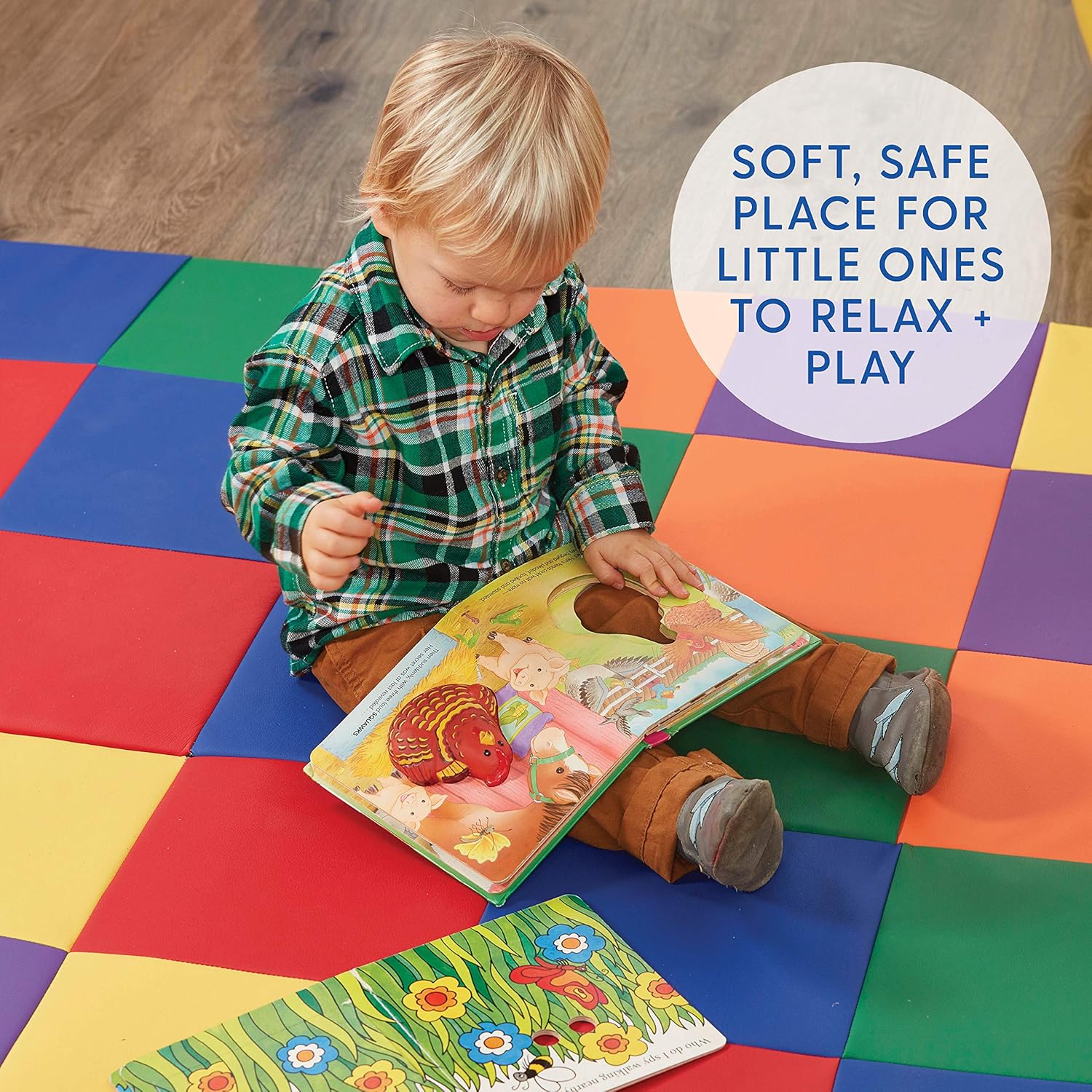 ECR4Kids Softzone Patchwork Toddler Foam Play Mat, 58-Inch Square, Floor Mats For Tummy Time, Colorful Baby Play Mat, Soft Floor Mat for School Or Daycare, Baby Play Mat, Padded Rug, Primary Colors: Industrial & Scientific