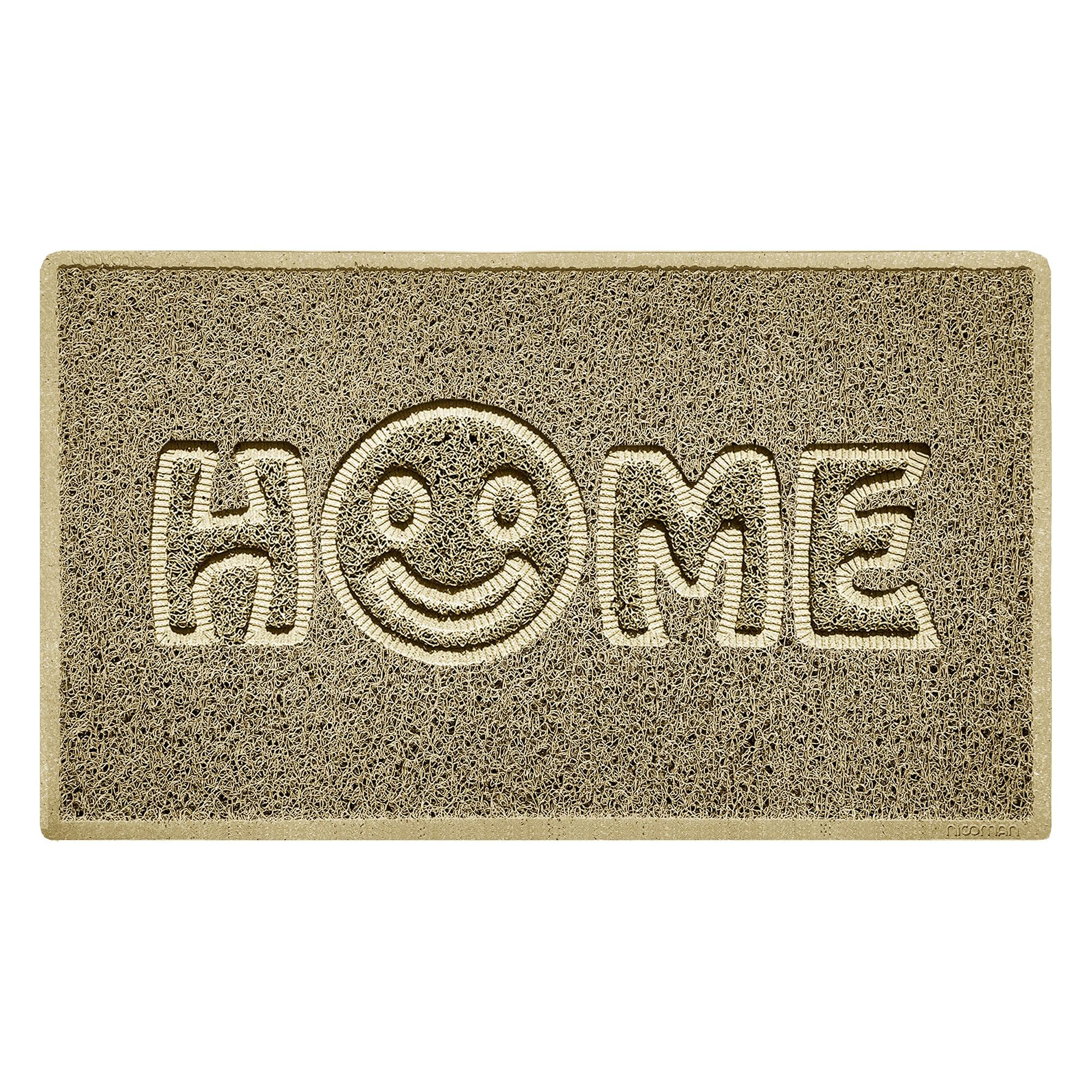Nicoman SMILEY FACE Embossed Shape Door Mat Dirt-Trapper Washable Barrier Doormat-(Use Indoor or Sheltered Outdoor)-(75x44cm/29.5x17.3inches,Medium) Beige
