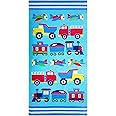 Wildkin Kids 100% Cotton Beach Towel for Boys and Girls, Perfect for Beach and Pool Time Fun, Certified Oeko-TEX Standard 100, Measures 64 x 32 Inches, BPA-Free,Olive Kids (Trains, Planes and Trucks)