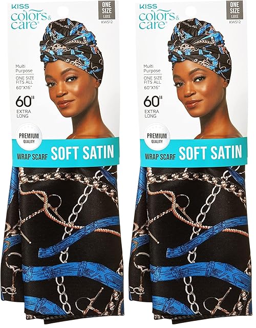 KISS Colors & Care Soft Satin Wrap Scarf - Luxury, Fashionable Multi-Purpose, Premium Hair Scarf for Minimizing Frizz, Chic & Comfortable, Preventing Breakage & Securing Styles