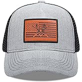 American Flag and Deer Hunting Hat, Gifts for Dad Husband Grandpa - Men's Leather Pattern Snapback Trucker Hat Baseball Cap