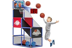 FLYBAKIZ Kids Arcade Basketball Hoop with 4 Balls, Indoor Outdoor Single Shot Basketball Game for Toddler,Carnival Games Sport Toys Gifts for Boys Girls Ages 3-8 Years Old,Ideal for Competition,Pump Included