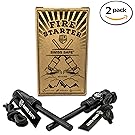 Swiss Safe 5-in-1 Fire Starter with Compass, Paracord and Whistle (2-Pack) for Emergency Survival Kits, Camping, Hiking, All-Weather Magnesium Ferro Rod