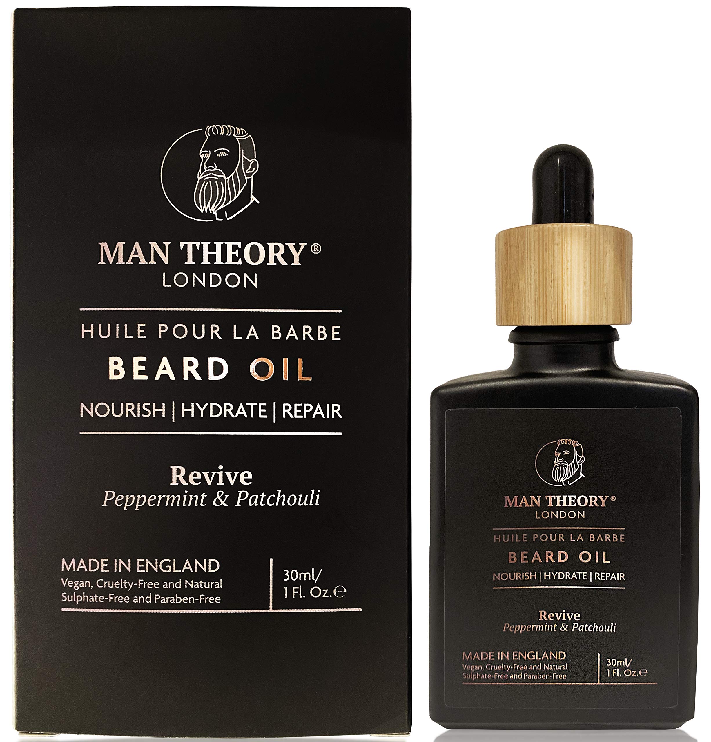 Vegan Beard Oil by Man Theory London | Paraben Free | Moisturises & Enriches the Beard - (Revive- Peppermint&Patchouli)