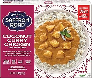 Saffron Road Frozen Coconut Curry Chicken – High Protein, Seed Oil Free, Chickens Raised with No Antibiotics, No Artificial I
