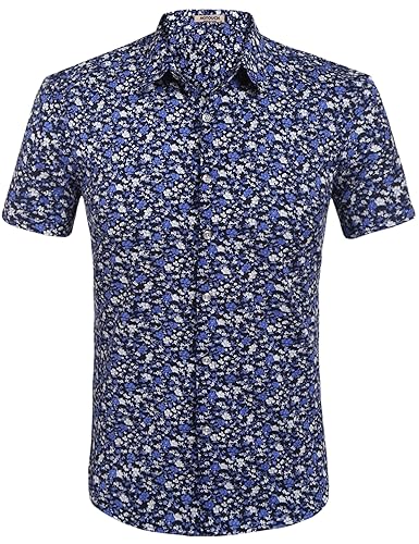 HOTOUCH Herren Hawaiihemd Hawaiishirt Urlaub Hemd Strandhemd Freizeithemd Hawaii-Print mit Kurzarm