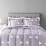 Amazon Basics 7-Piece Light-Weight Microfiber Bed-In-A-Bag Comforter Bedding Set - Full/Queen, Purple Mod Dot