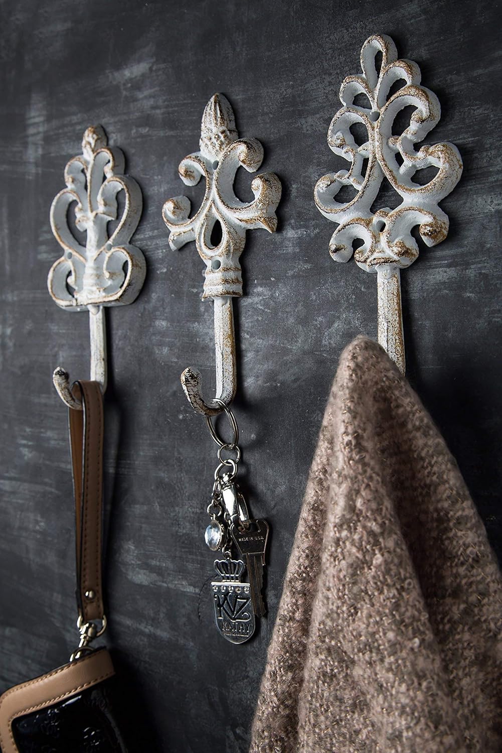 Antique Chic Cast Iron Decorative Wall Hooks, Rustic, Shabby French Country Charm, Large Decorative Hanging Hooks, Set of 3 - Image 5