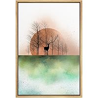 SIGNWIN Framed Canvas Print Wall Art Silhouette of Moose Over Dark Orange Sunrise Nature Animals Digital Art Modern Art Minimalist Landscape Fun for Living Room, Bedroom, Office - 16