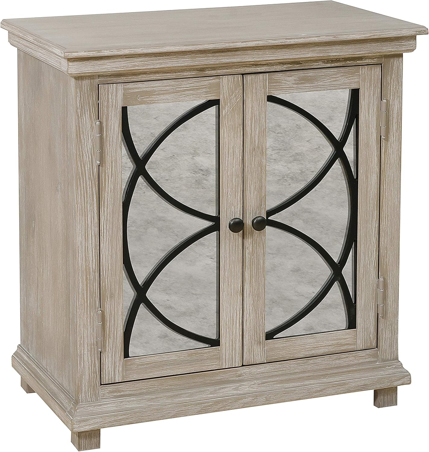 Right2Home Two Door Mirror Front Accent Rustic Oak Brown Storage Chest: Furniture & Decor