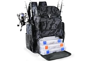 YOLIBON Fishing Tackle Backpack With Rod Holders, 45L Large Tackle Bag & Fishing Tackle Backpack for Fishing, Camping, Hiking,Camouflage