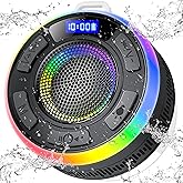 Shower Bluetooth Speaker IPX7 Waterproof, Portable Bluetooth Speakers with Suction Cup and Time Display, Crystal Sound&Bass LED Light 1100mAh, Wireless Shower Speaker for Outdoor/Kayak/ Gifts/Beach