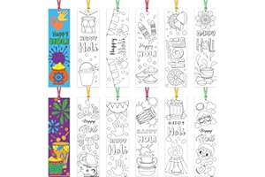 X1ZUUE 75Pcs Holi Color Your Own Bookmarks Happy Holi DIY Coloring Blank Bookmark Classroom Art Craft Supplies for Teachers Students Indian Festival Holiday Party Gift Supplies Reward Goodie Fillers