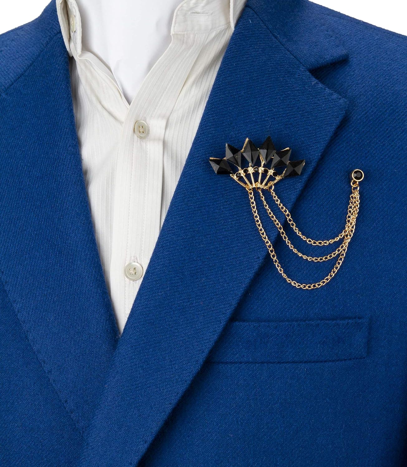 Knighthood Black Stone Crown with Hanging Chain Lapel Pin Badge Coat Suit Wedding Gift Party Shirt Collar Accessories Brooch for Men - Image 3