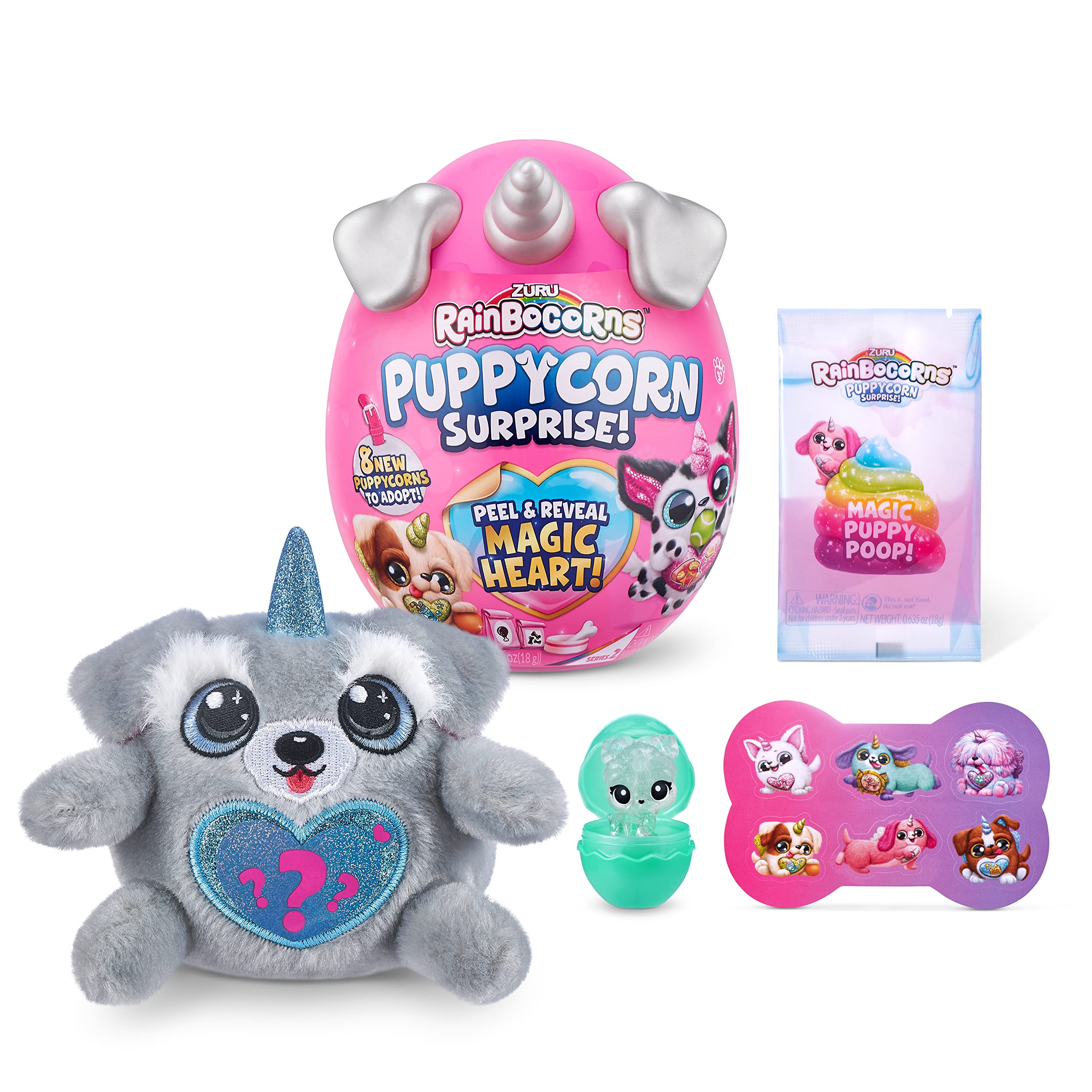 Rainbocorns Sparkle Heart Surprise, Puppycorn Series 2, Wrecker the Schnauzer - Collectible Plush - 7 Layers of Surprises, Peel and Reveal Heart, Ages 3+