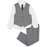 Calvin Klein Boys 4-Piece Formal Dress Up Suit Vest Set, Vest, Pants, Collared Dress Shirt, and Tie