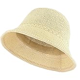 EINSKEY Women's Crochet Bucket Hat - UV Protection Lightweight Packable Faux Straw Sun Hat for Outdoor Beach Travel Hiking