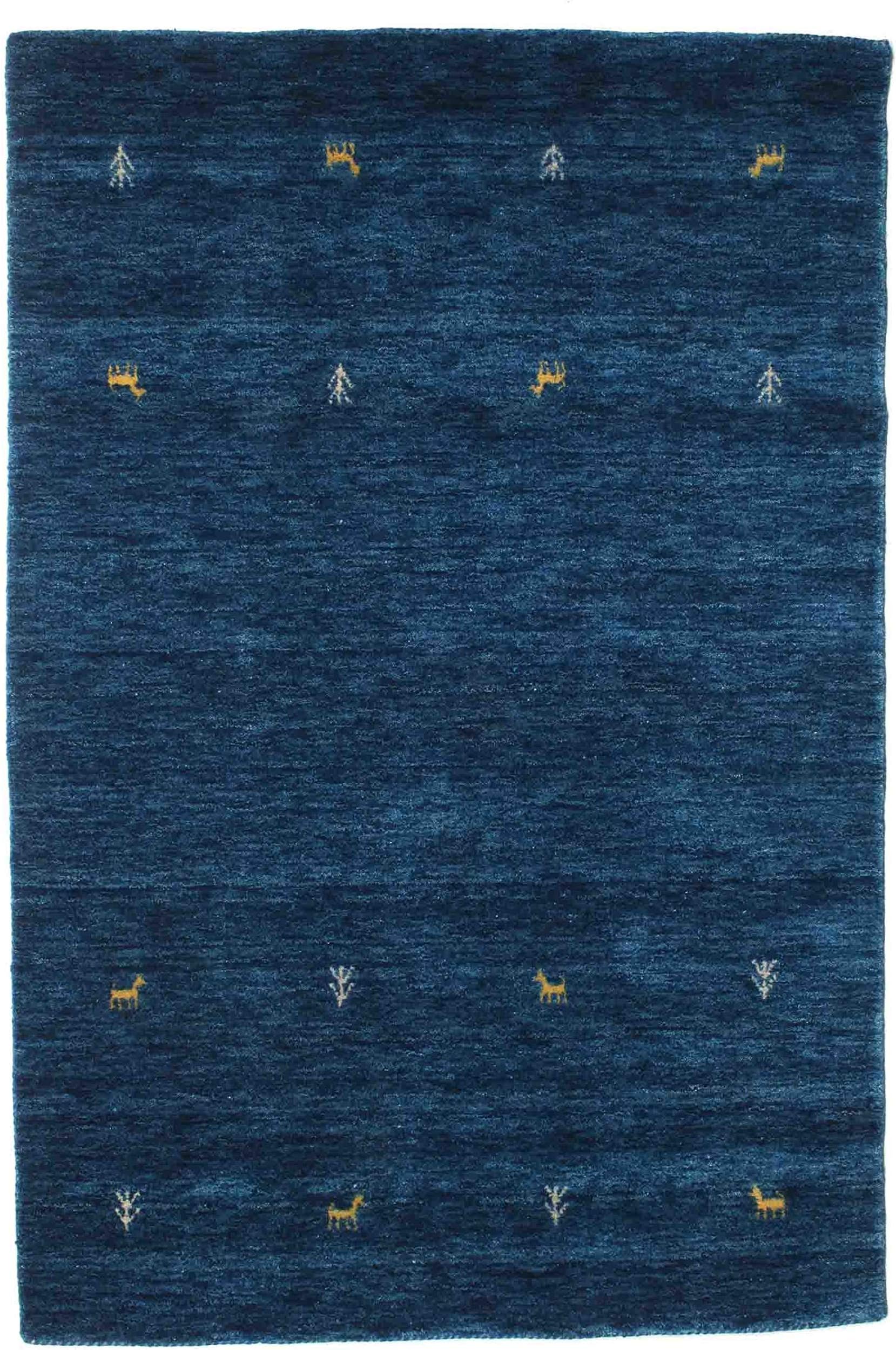 CarpetVista Rug Gabbeh Loom Two Lines, Low Pile, 120 x 180 cm, Rectangular, Modern, Wool, Bedroom, Kitchen, Living Room, Dark Blue