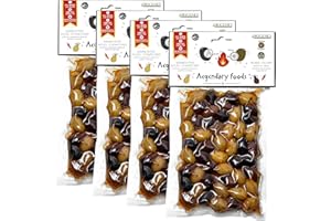 ORIGENES DEVOTED TO OUR HERITAGE Pack of 4 Spicy Mixed Olives in Vacuum, Kalamon and Green Olives with Red Pepper Flakes, Freshly Sealed Olives with Extra Virgin Oil 4X200g