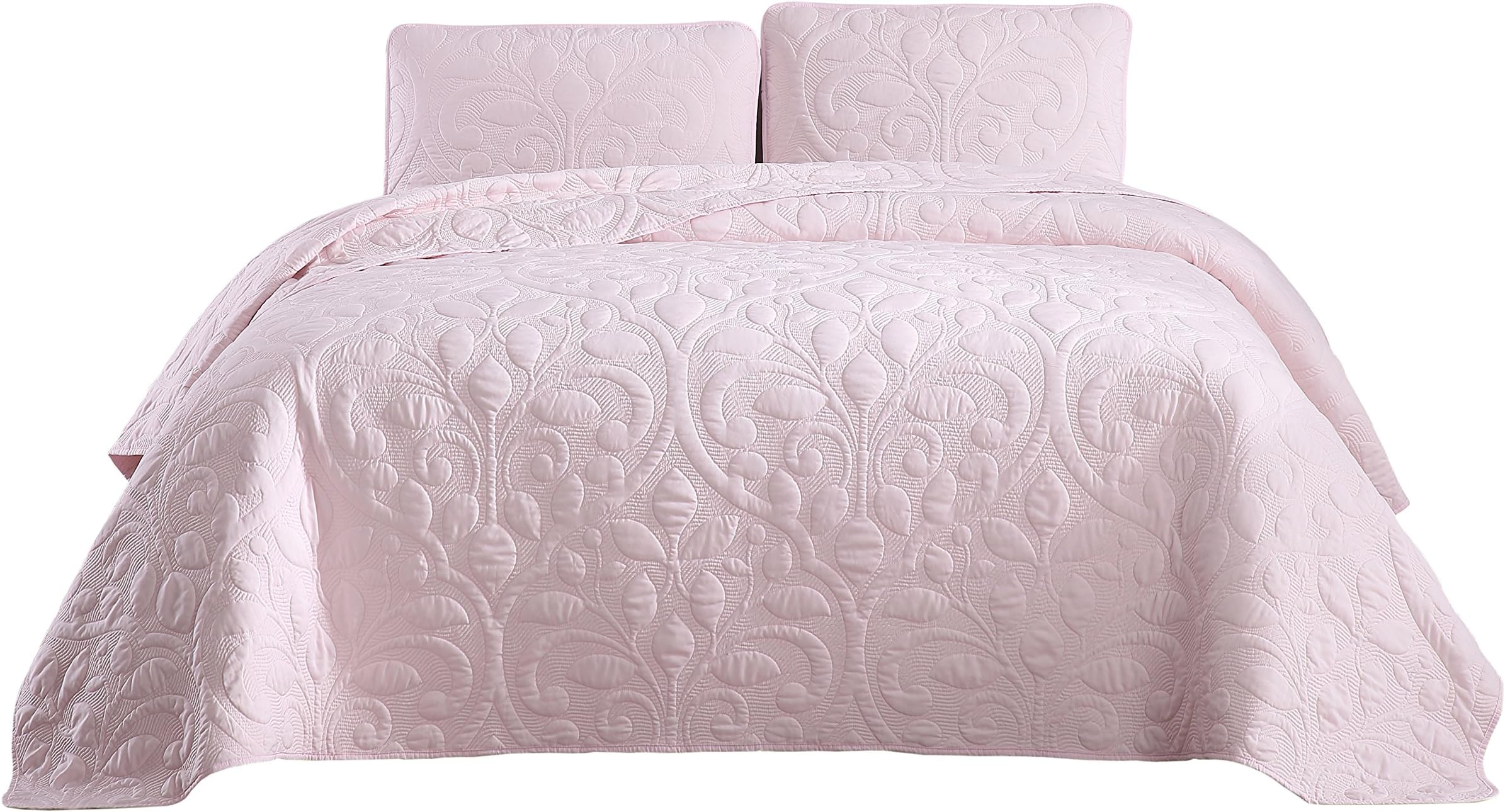 Cozy Beddings Tesla 3pc Rayon Bamboo Brushed Microfiber Bedspread Coverlet Set| Soft Rose | Full/Queen