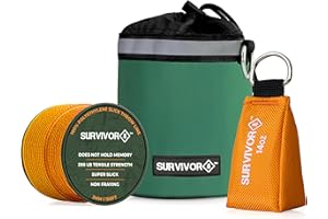 SURVIVOR Arborist Throw Line Kit - Includes 14 OZ Throw Weight, 200 LB Throw Line, & Storage Case - Rugged Tree Climbing Gear