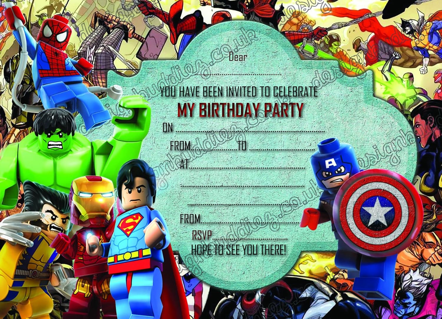 Invitations De Fete Danniversaire Lego Heros Marvel 10 Cartes 10 Invites Enveloppes Invitations Decorations Et Accessoires De Fetes Vdifrance Fr