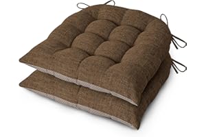 AddGrace Non-Slip Kitchen Chair Cushions Set of 2, D-Shape Dining Chair Pads with Ties, Tufted Seat Cushions for Kitchen and 