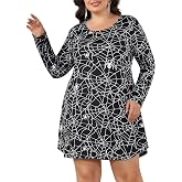 Aphratti Women's Long Sleeve Halloween Print Swing Short Dress Cute Costume Tunic Dresses for Parties