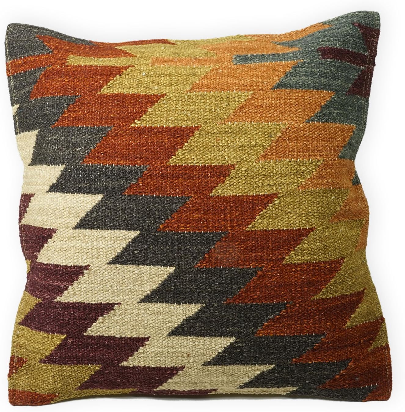 Fair Trade Alwar Kilim Cushion Covers Handmade on Handlooms using 80/20 wool/cotton and Natural Dyes (45 x 45)